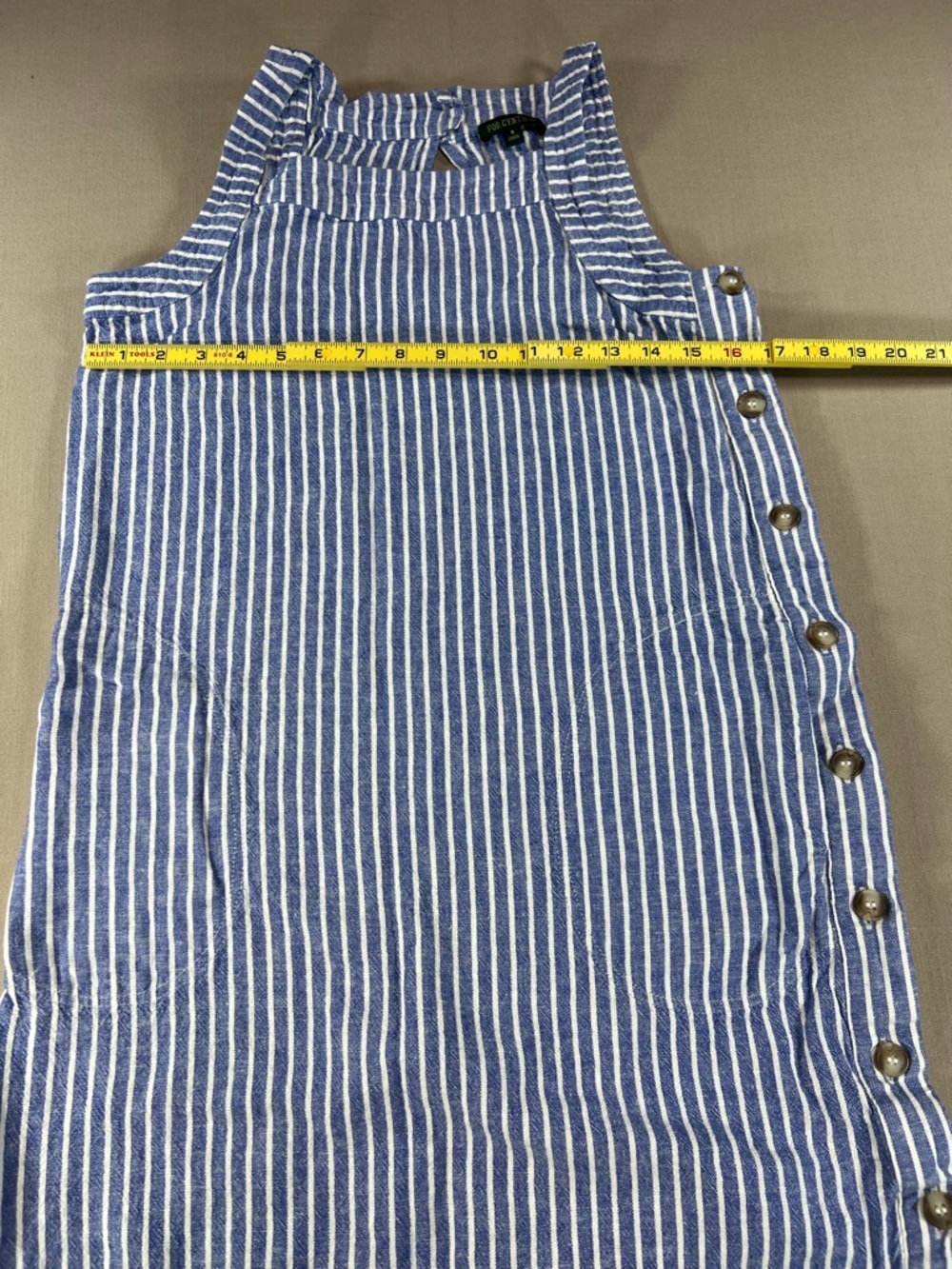 For Cynthia Women’s Blue White Stripe Linen Sleeveless Shift Dress Side Buttons - Picture 5 of 16